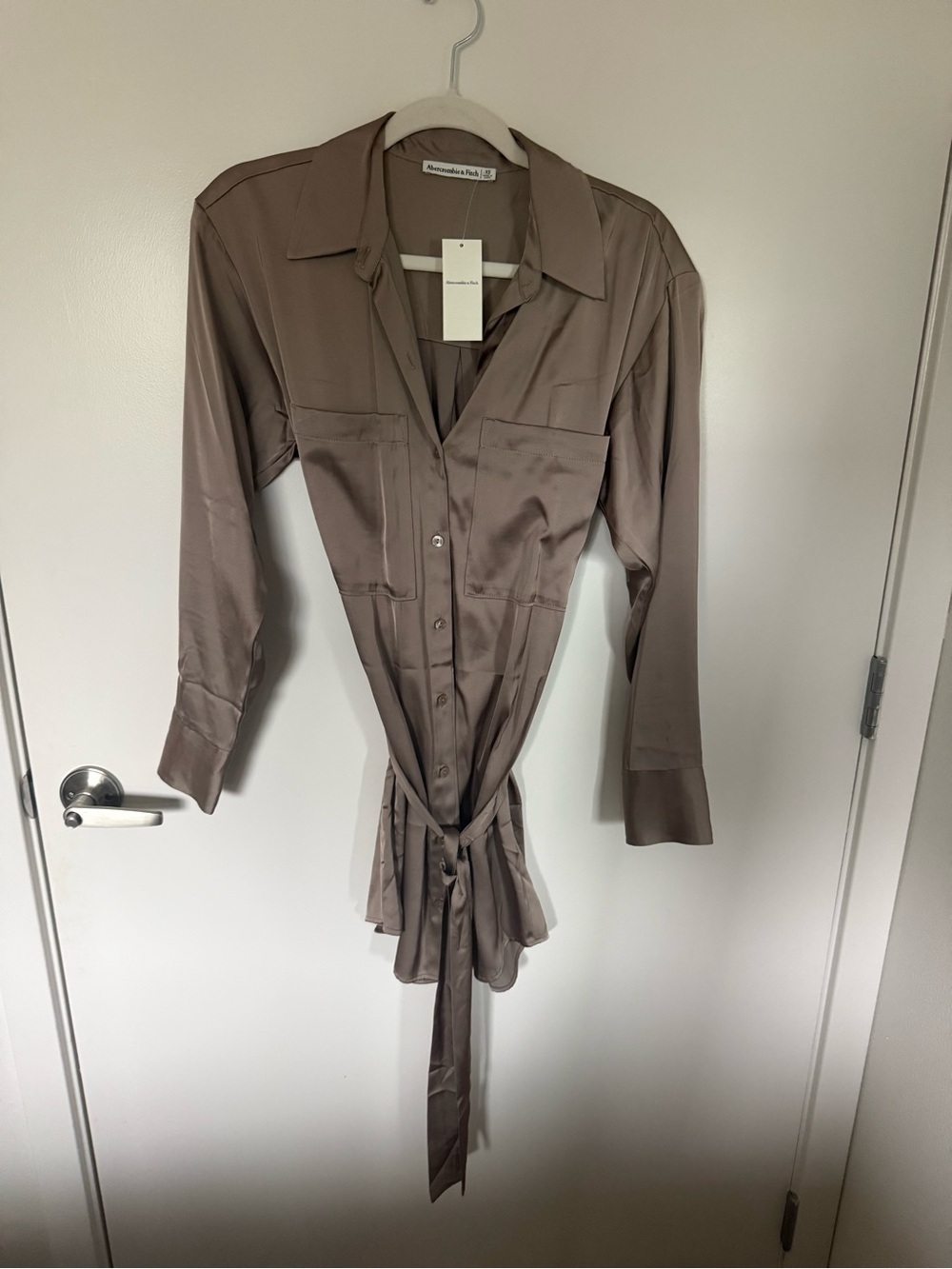 NEW Abercrombie Long Sleeve Belted Shirt Dress - Size XS | Color: Brown - Picture 7 of 7